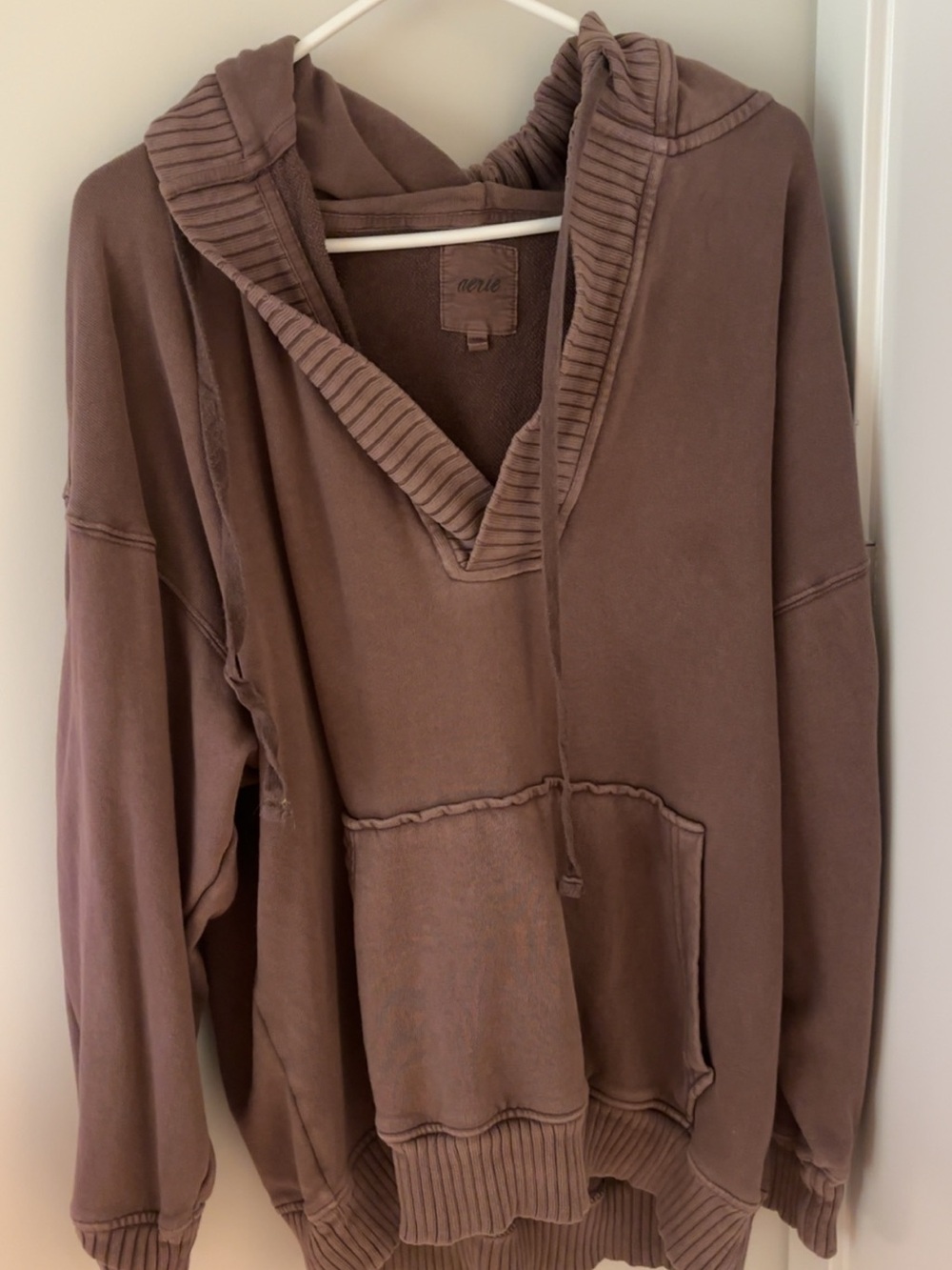 aerie Relaxed Pullover Hoodie Sweater in Dusty Brown